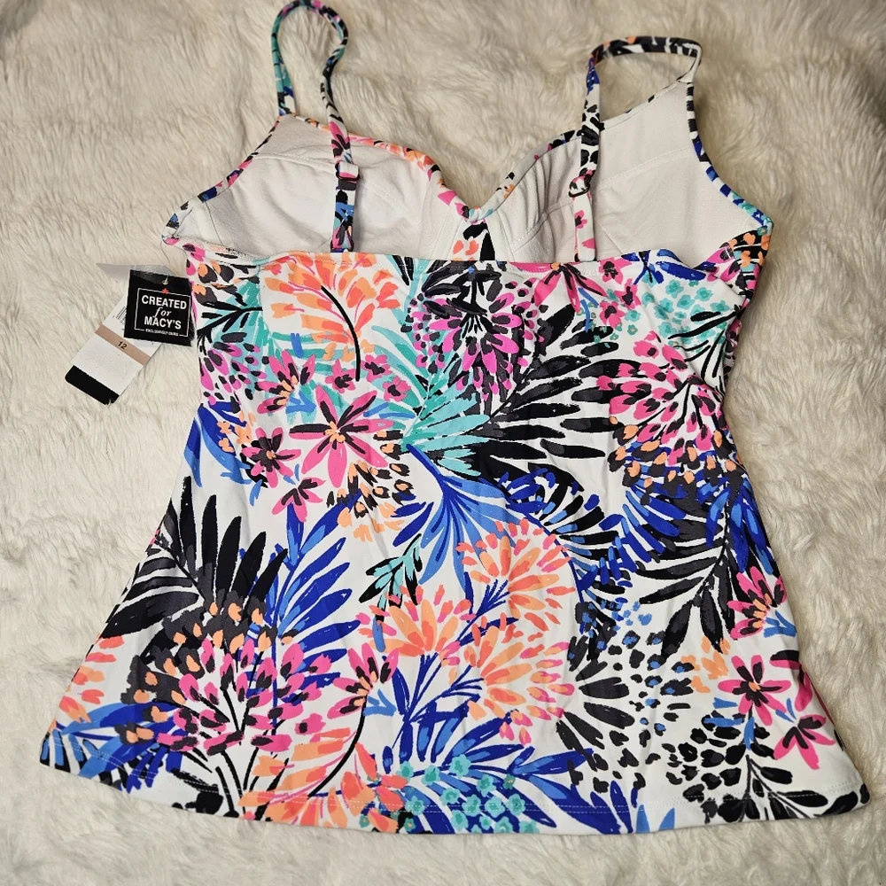 ISLAND ESCAPE Women's Floral Print Gemini Underwire Tankini Top SIZE 12 NWT
